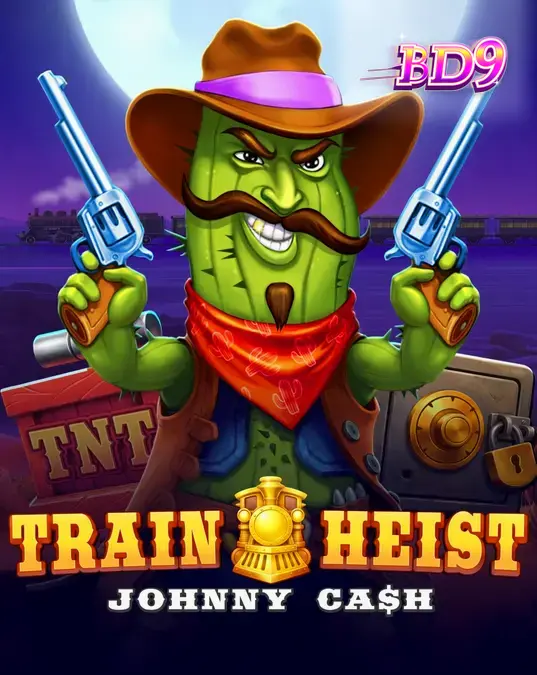 Train Heist Johnny Cash স্লট গেমের একটি দৃশ্য যেখানে জনি ক্যাশ এবং ট্রেন ডাকাতির থিম দেখা যাচ্ছে